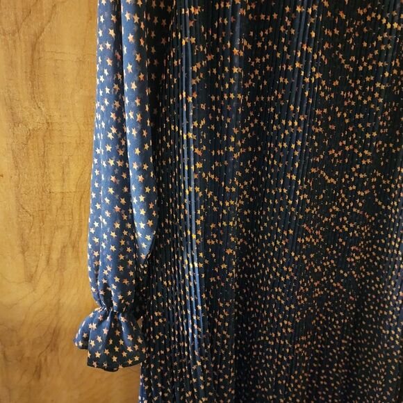 Anthropologie Lucia Navy Star Dot Pleated Dress | US 6 | Feminine Lined Y2K - Picture 6 of 14
